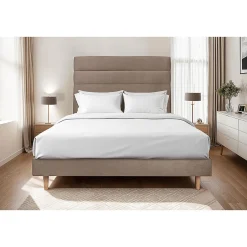 Sommeil De Plomb Lit avec tête de lit lignes velours et sommier kit - Lit en bois massif