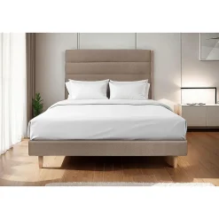Sommeil De Plomb Lit avec tête de lit lignes velours et sommier tapissier - Lit en bois massif