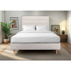 Sommeil De Plomb Lit avec tête de lit lignes tissu et sommier tapissier - Lit en bois massif
