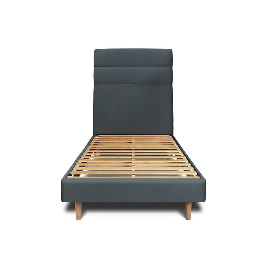 Sommeil De Plomb Lit avec tête de lit lignes velours et sommier kit - Lit en bois massif