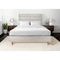 Sommeil De Plomb Lit avec tête de lit lignes bouclette et sommier tapissier - Lit en bois massif Discount