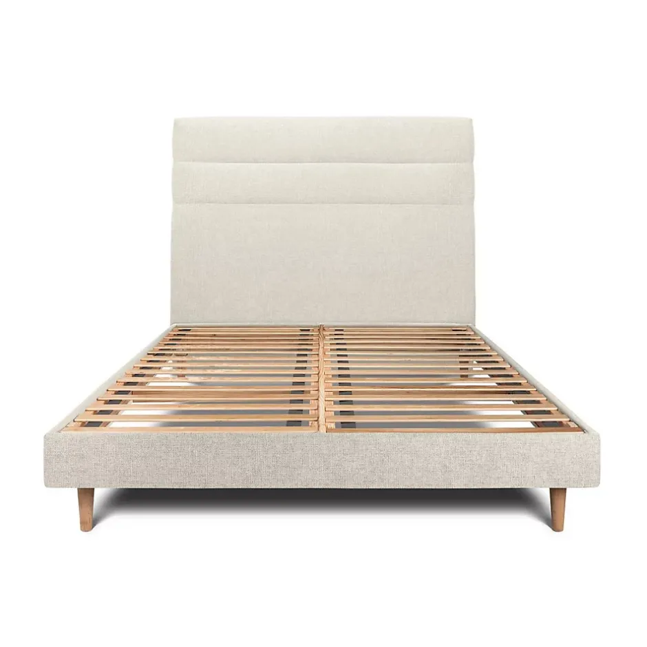 Sommeil De Plomb Lit avec tête de lit lignes tissu et sommier kit - Lit en bois massif Clearance