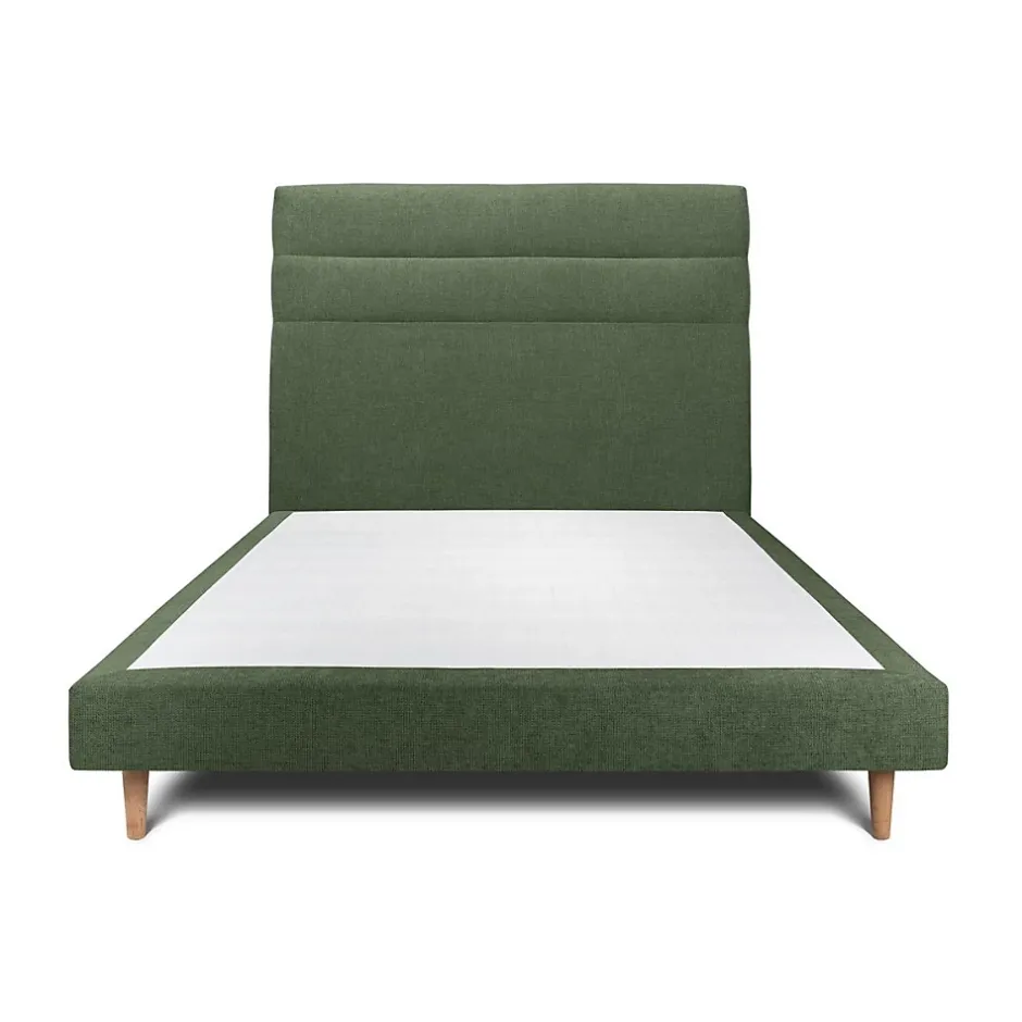 Sommeil De Plomb Lit avec tête de lit lignes tissu et sommier tapissier - Lit en bois massif Sale