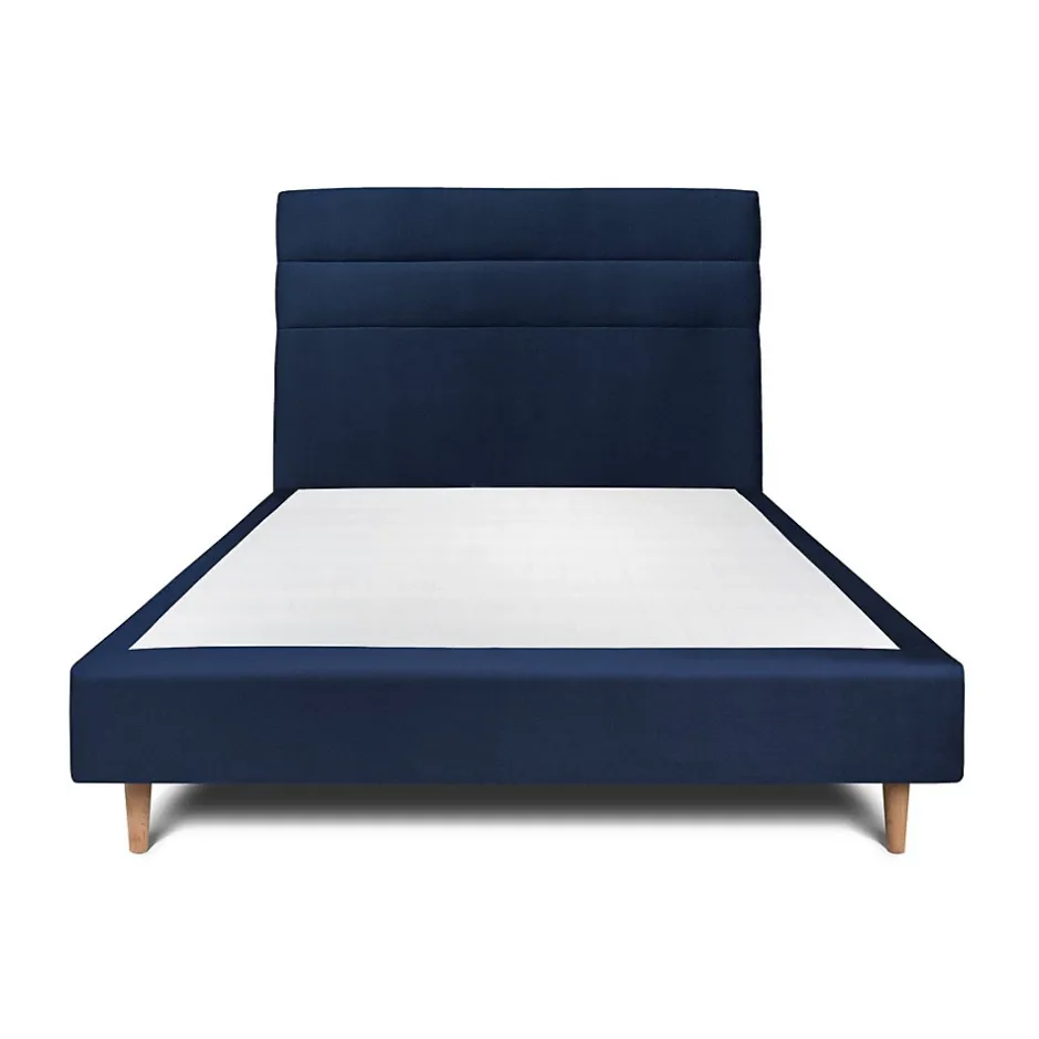 Sommeil De Plomb Lit avec tête de lit lignes velours et sommier tapissier - Lit en bois massif New