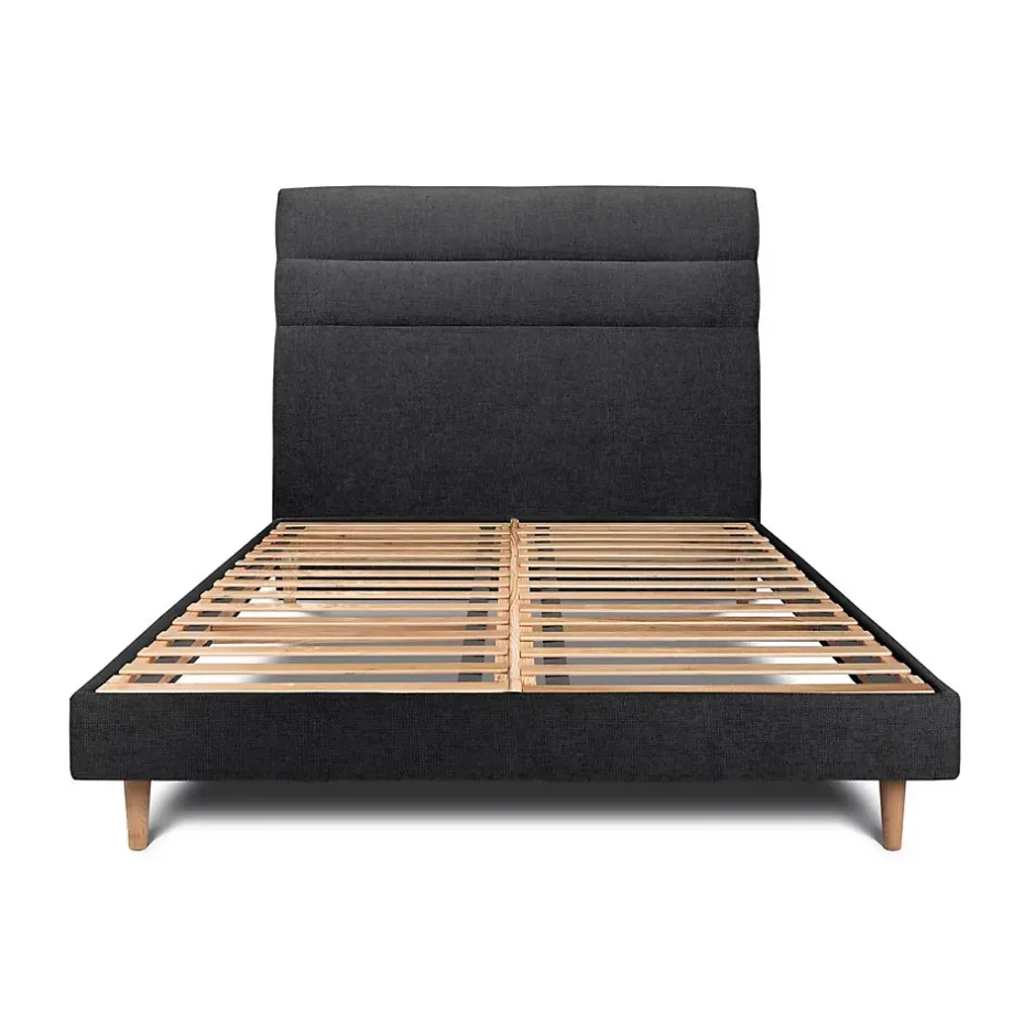 Sommeil De Plomb Lit avec tête de lit lignes tissu et sommier kit - Lit en bois massif Outlet