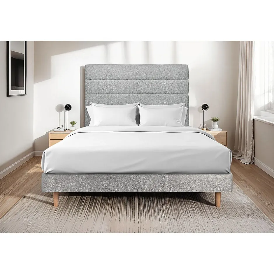 Sommeil De Plomb Lit avec tête de lit lignes bouclette et sommier kit - Lit en bois massif Best