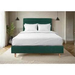 Sommeil De Plomb Lit avec tête de lit lignes velours et sommier tapissier - Lit en bois massif
