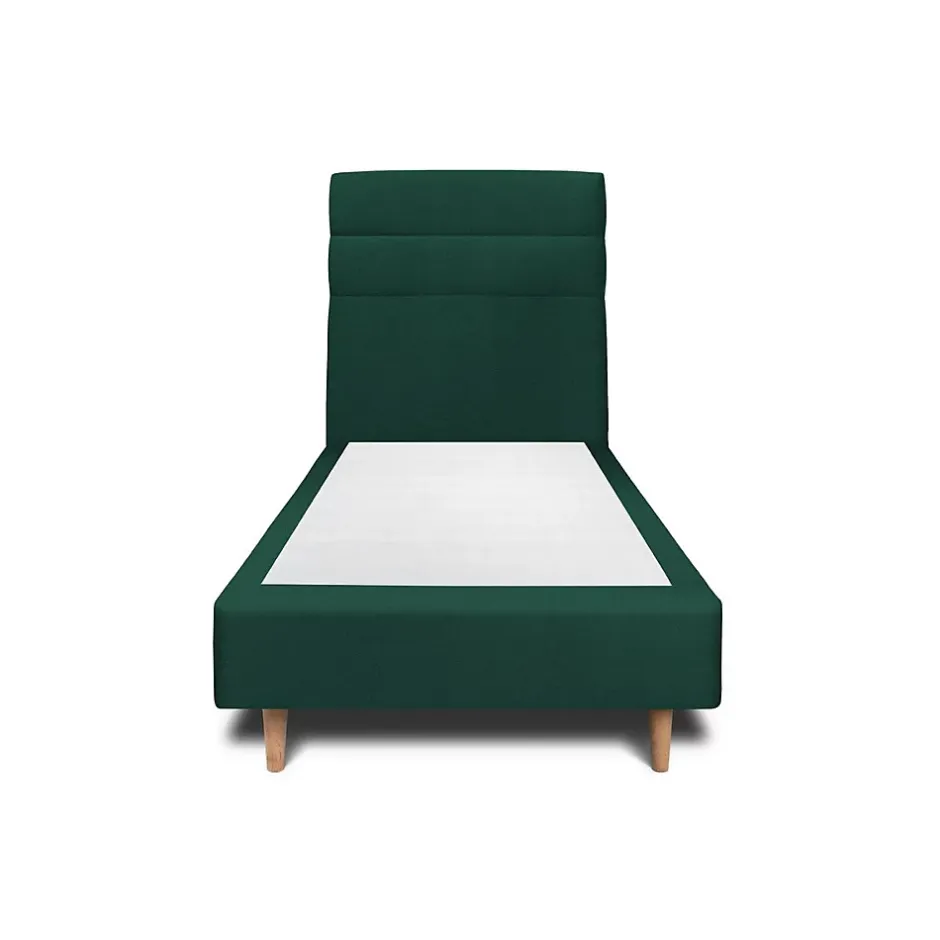 Sommeil De Plomb Lit avec tête de lit lignes velours et sommier tapissier - Lit en bois massif Sale