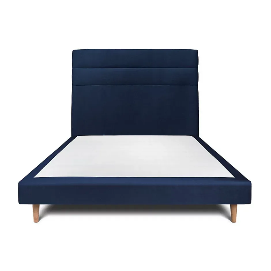 Sommeil De Plomb Lit avec tête de lit lignes velours et sommier tapissier - Lit en bois massif Hot