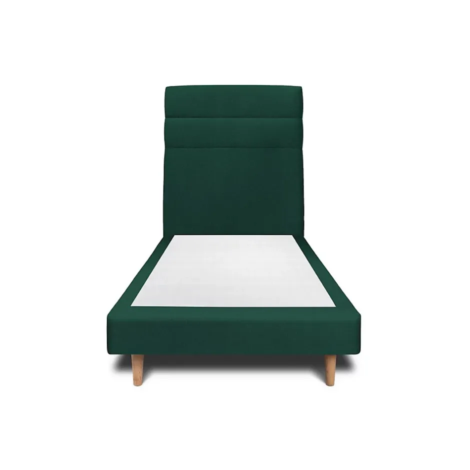 Sommeil De Plomb Lit avec tête de lit lignes velours et sommier tapissier - Lit en bois massif Clearance
