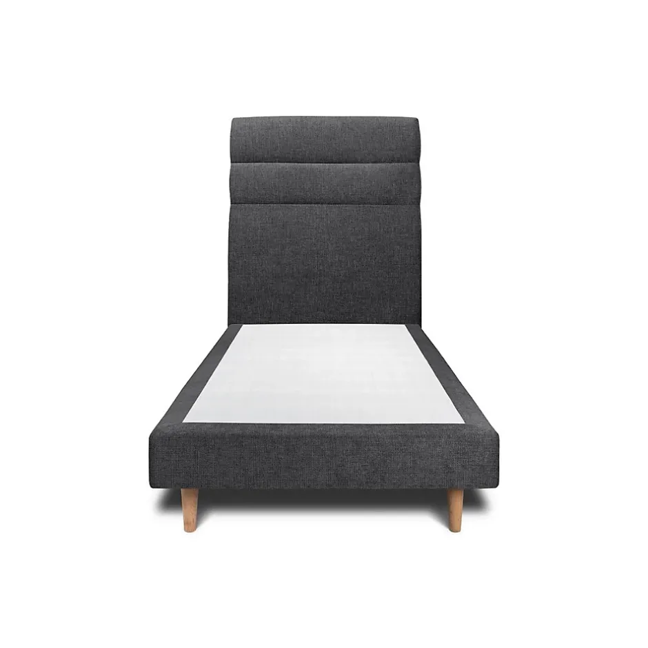 Sommeil De Plomb Lit avec tête de lit lignes tissu et sommier tapissier - Lit en bois massif Sale