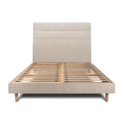 Sommeil De Plomb Lit avec tête de lit lignes tissu et sommier kit - Lit en bois massif