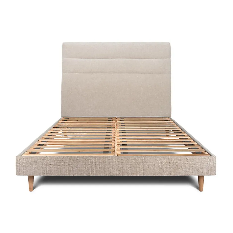 Sommeil De Plomb Lit avec tête de lit lignes tissu et sommier kit - Lit en bois massif