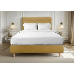 Sommeil De Plomb Lit avec tête de lit lignes tissu et sommier tapissier - Lit en bois massif