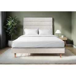 Sommeil De Plomb Lit avec tête de lit lignes bouclette et sommier kit - Lit en bois massif