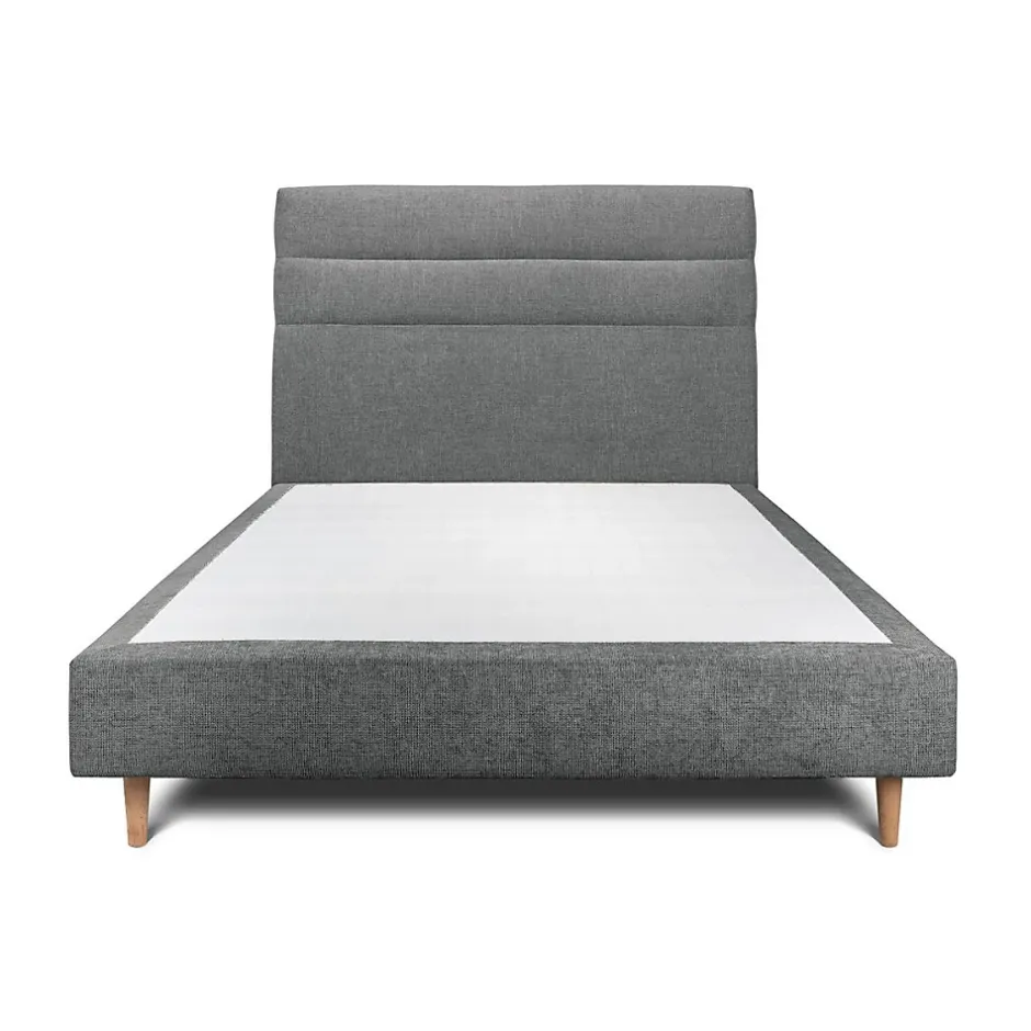 Sommeil De Plomb Lit avec tête de lit lignes tissu et sommier tapissier - Lit en bois massif Discount