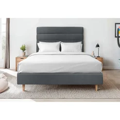 Sommeil De Plomb Lit avec tête de lit lignes velours et sommier tapissier - Lit en bois massif