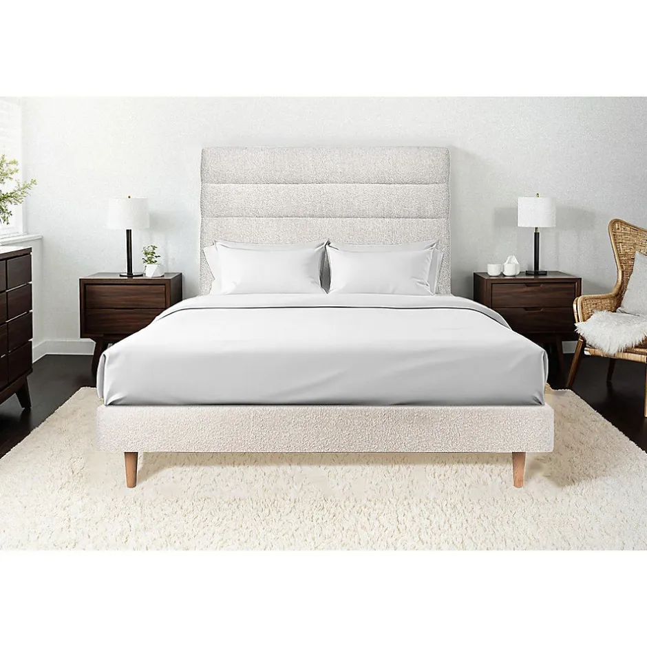 Sommeil De Plomb Lit avec tête de lit lignes bouclette et sommier tapissier - Lit en bois massif