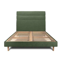 Sommeil De Plomb Lit avec tête de lit lignes tissu et sommier kit - Lit en bois massif