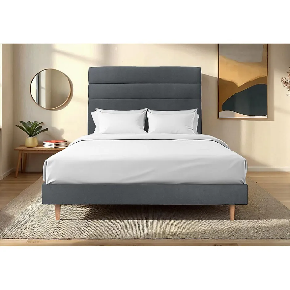 Sommeil De Plomb Lit avec tête de lit lignes velours et sommier kit - Lit en bois massif Clearance