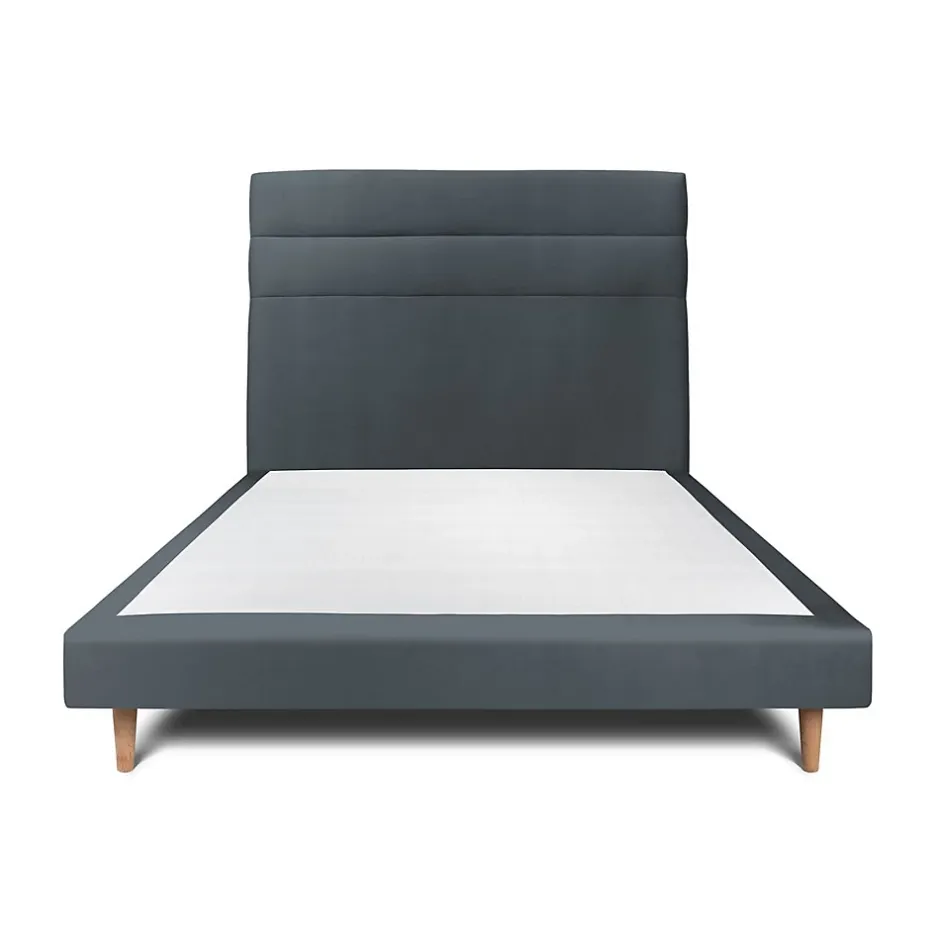Sommeil De Plomb Lit avec tête de lit lignes velours et sommier tapissier - Lit en bois massif Best