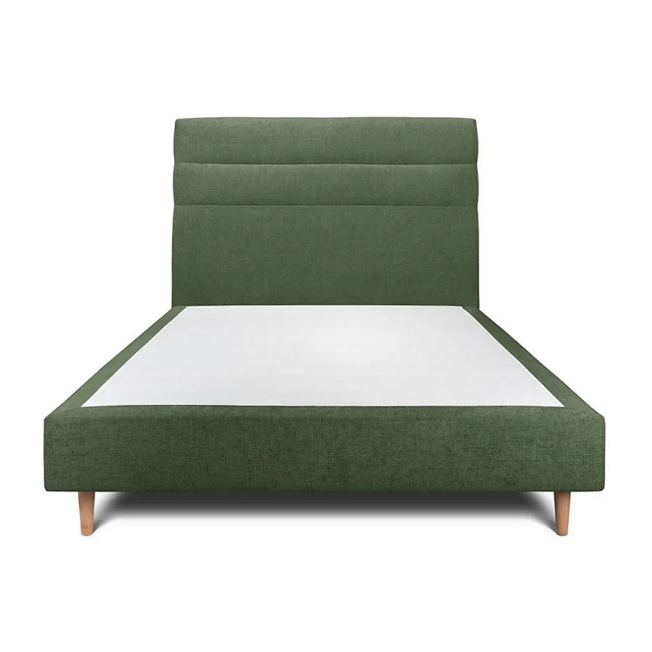 Sommeil De Plomb Lit avec tête de lit lignes tissu et sommier tapissier - Lit en bois massif