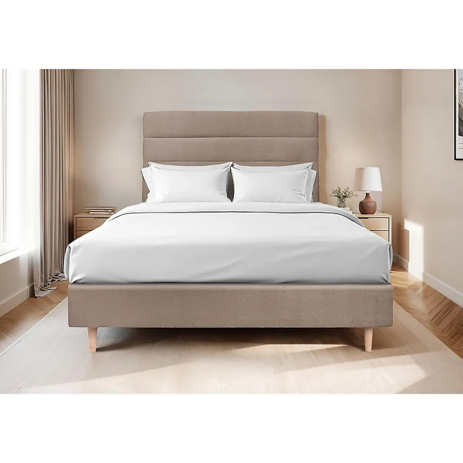 Sommeil De Plomb Lit avec tête de lit lignes velours et sommier tapissier - Lit en bois massif