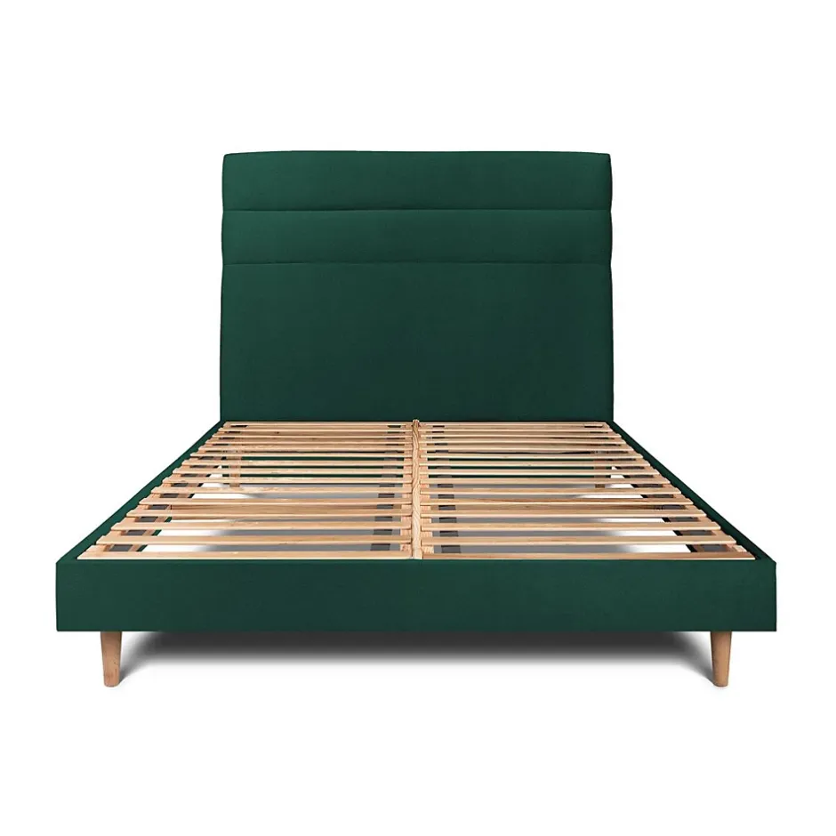 Sommeil De Plomb Lit avec tête de lit lignes velours et sommier kit - Lit en bois massif Outlet