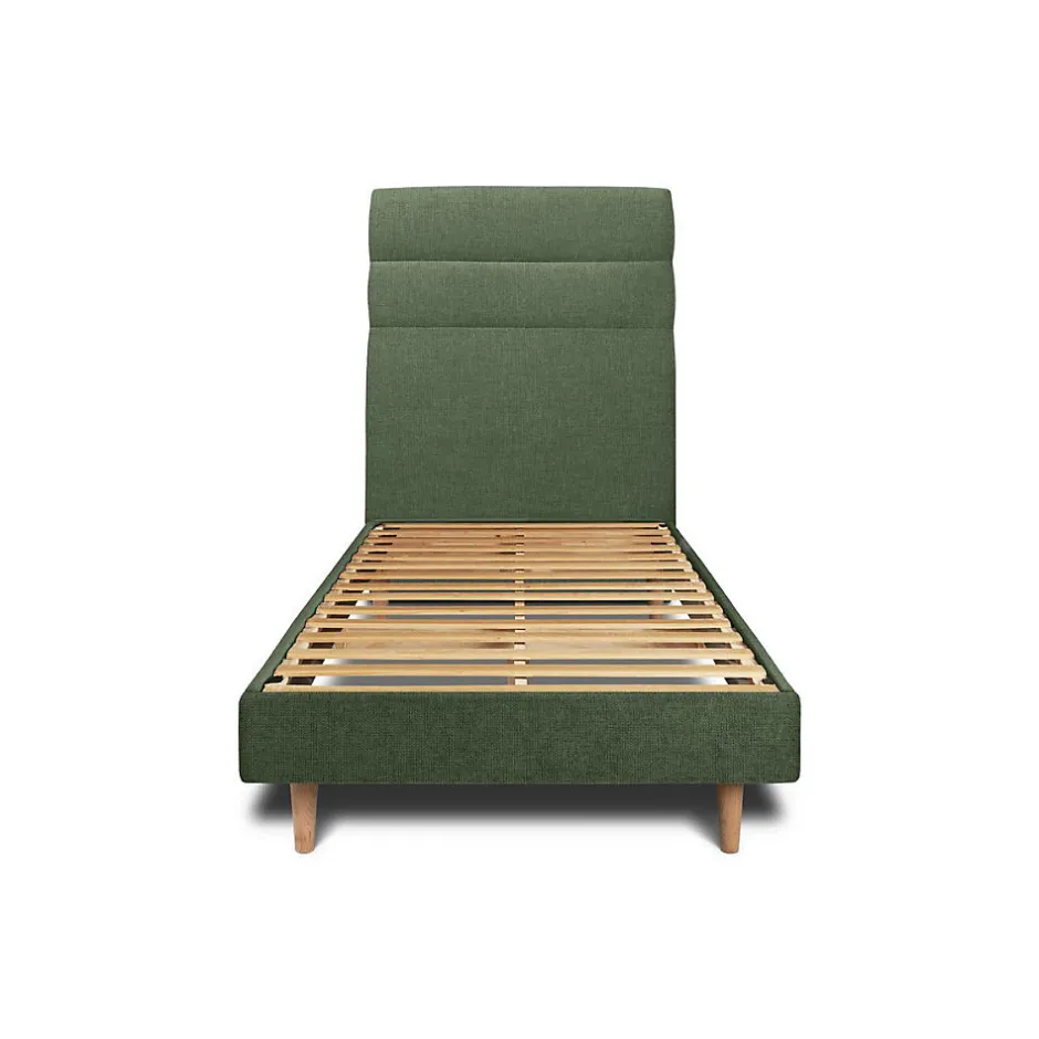 Sommeil De Plomb Lit avec tête de lit lignes tissu et sommier kit - Lit en bois massif