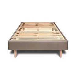 Sommeil De Plomb Lit avec tête de lit lignes velours et sommier kit - Lit en bois massif