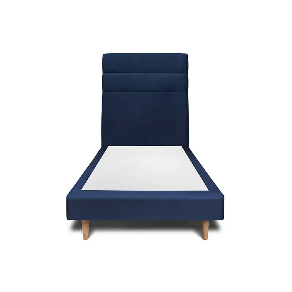 Sommeil De Plomb Lit avec tête de lit lignes velours et sommier tapissier - Lit en bois massif