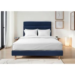 Sommeil De Plomb Lit avec tête de lit lignes velours et sommier tapissier - Lit en bois massif