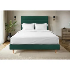 Sommeil De Plomb Lit avec tête de lit lignes velours et sommier tapissier - Lit en bois massif Online