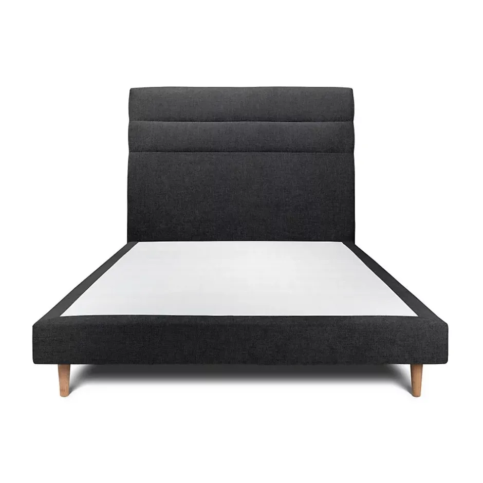 Sommeil De Plomb Lit avec tête de lit lignes tissu et sommier tapissier - Lit en bois massif Outlet