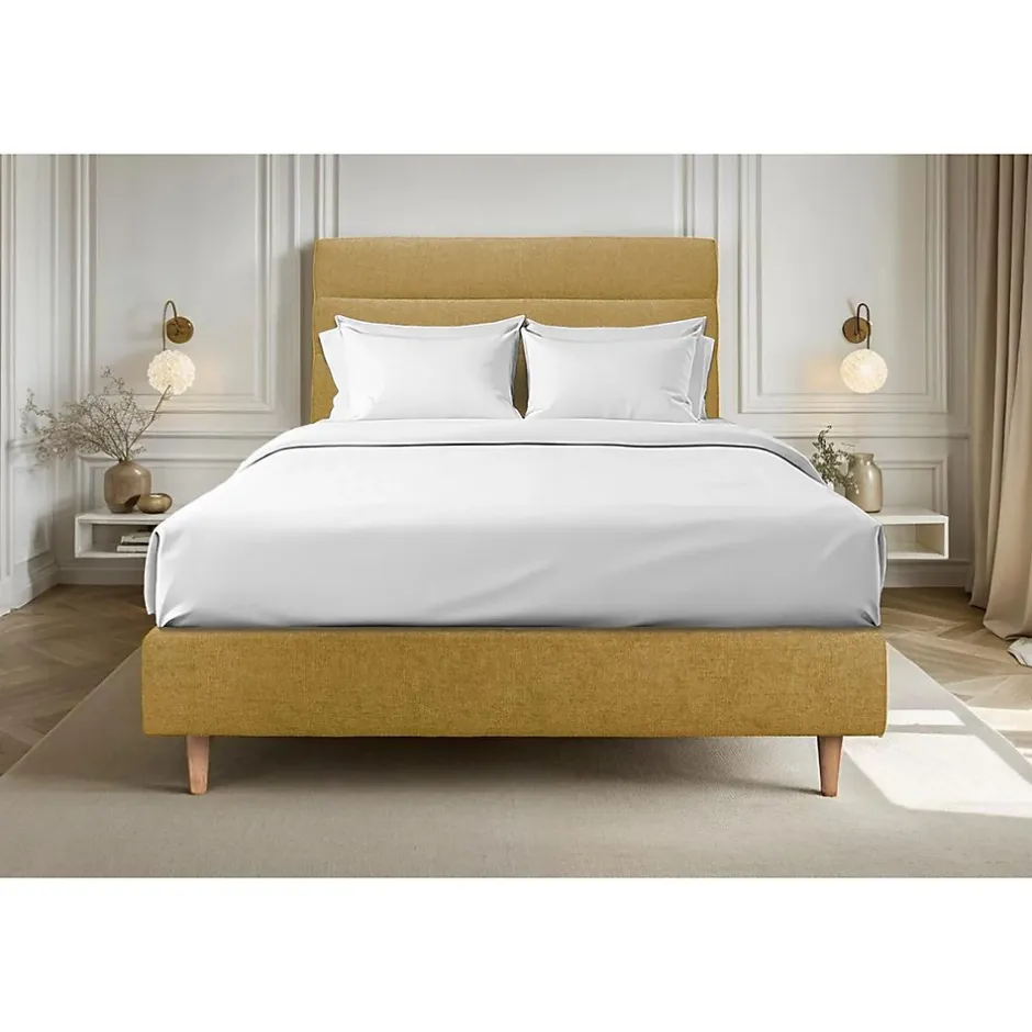 Sommeil De Plomb Lit avec tête de lit lignes tissu et sommier tapissier - Lit en bois massif Best