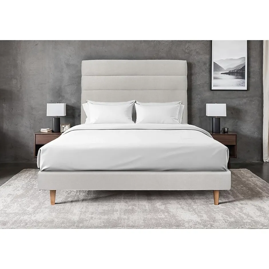 Sommeil De Plomb Lit avec tête de lit lignes velours et sommier tapissier - Lit en bois massif Clearance