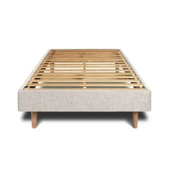 Sommeil De Plomb Lit avec tête de lit lignes tissu et sommier kit - Lit en bois massif