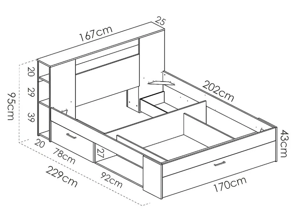 Vente-unique Lit avec tête de lit rangements et tiroirs - 160 x 200 cm - Coloris : Blanc + Sommier + Matelas - LEANDRE