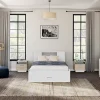 Vente-unique Lit avec tête de lit rangements et tiroirs - 140 x 190 cm - Coloris : Blanc - LEANDRE Outlet
