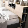 Vente-unique Lit avec tête de lit rangements et tiroirs - 140 x 190 cm - Coloris : Naturel et anthracite + Sommier - LEANDRE Clearance