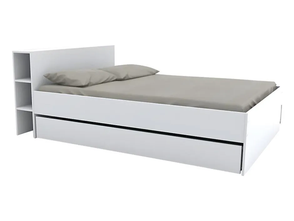 Vente-unique Lit avec tête de lit rangements et tiroirs 160 x 200 cm - Blanc - EUGENE Sale