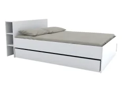Vente-unique Lit avec tête de lit rangements et tiroirs 160 x 200 cm - Blanc - EUGENE Sale