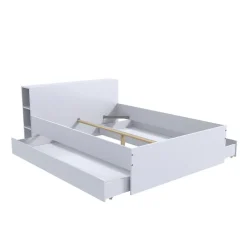 Vente-unique Lit avec tête de lit rangements et tiroirs 160 x 200 cm - Blanc - EUGENE Sale