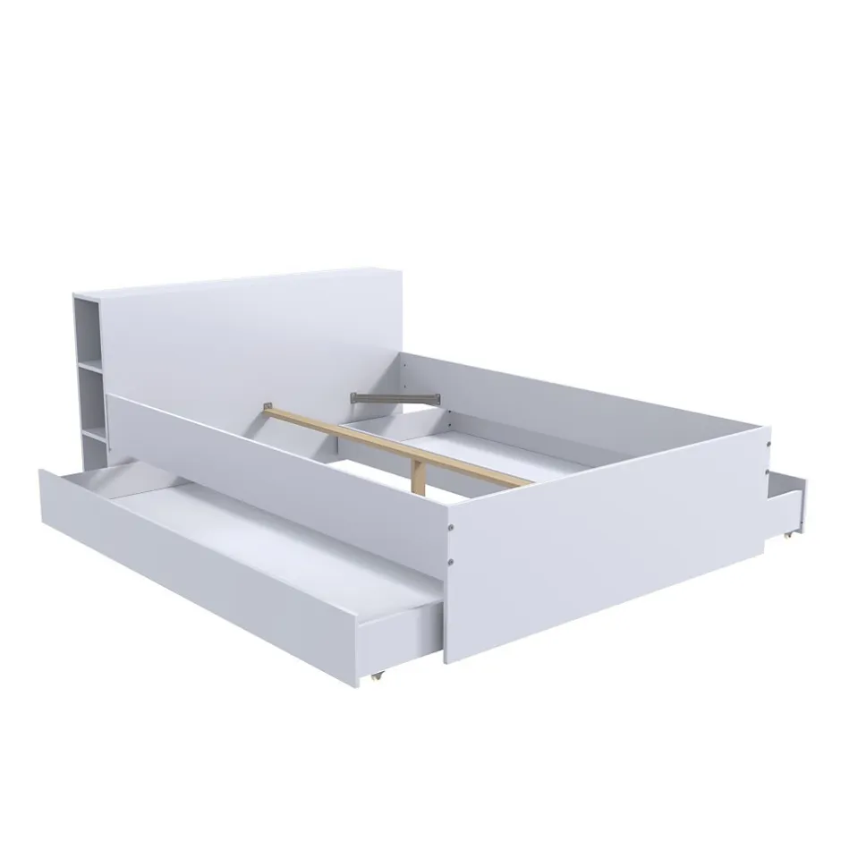 Vente-unique Lit avec tête de lit rangements et tiroirs 160 x 200 cm - Blanc - EUGENE Sale