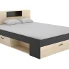 Vente-unique Lit avec tête de lit rangements et tiroirs - 140 x 190 cm - Coloris : Naturel et anthracite - LEANDRE