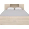 Vente-unique Lit avec tête de lit rangements et tiroirs - 160 x 200 cm - Coloris : Naturel + Sommier - LEANDRE Clearance