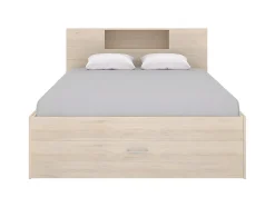 Vente-unique Lit avec tête de lit rangements et tiroirs - 160 x 200 cm - Coloris : Naturel + Sommier - LEANDRE Clearance