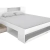 Vente-unique Lit avec tête de lit rangements et tiroirs - 160 x 200 cm - Coloris : Blanc + Sommier - LEANDRE Hot