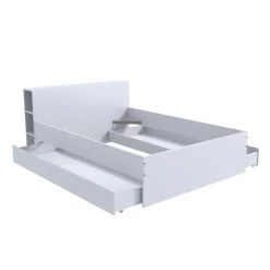 Vente-unique Lit avec tête de lit rangements et tiroirs 140 x 190 cm - Blanc - EUGENE New