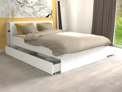 Vente-unique Lit avec tête de lit rangements et tiroirs 140 x 190 cm - Blanc - EUGENE New